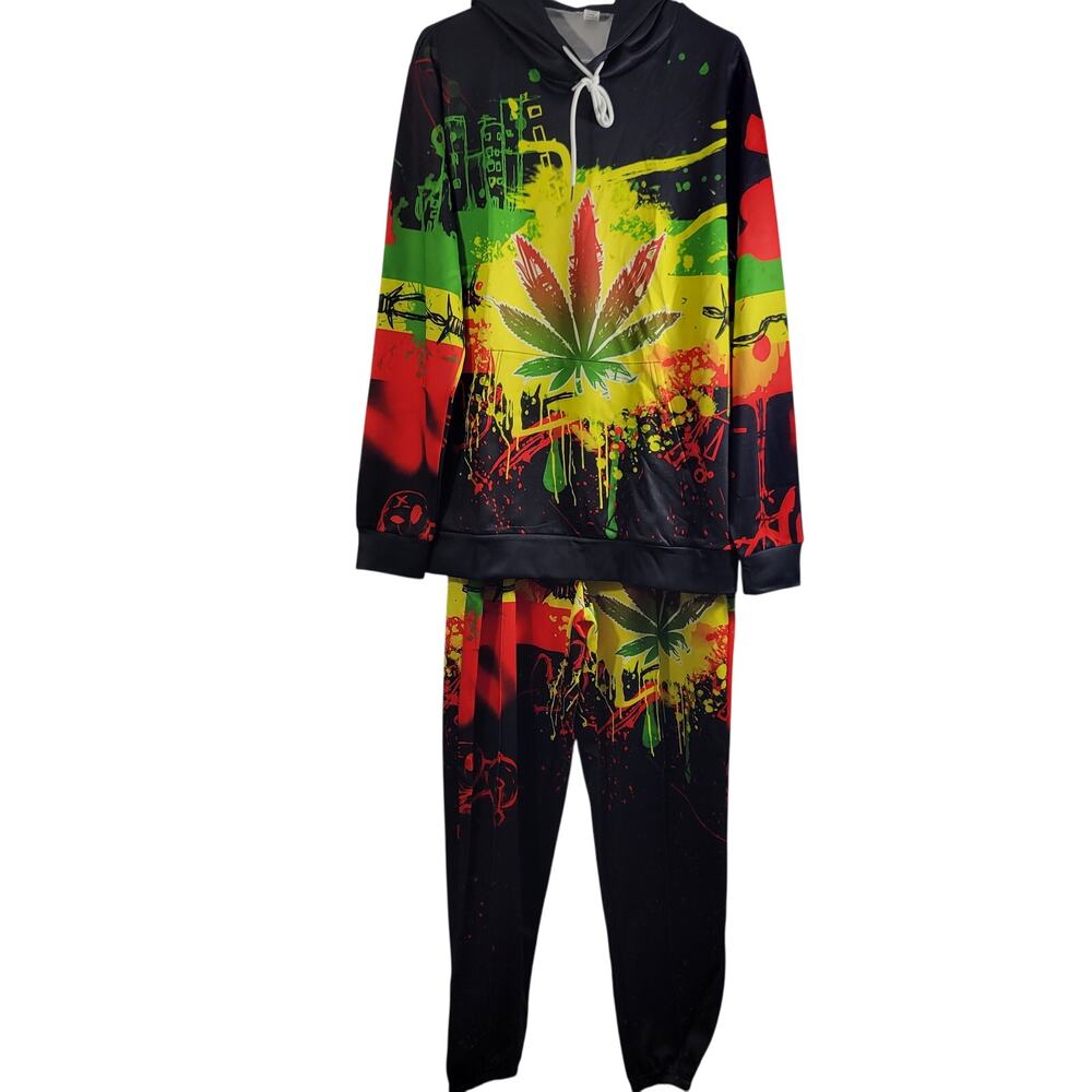 Men's 2 Piece Black Colorful Jogging Set Size M 111225-1237 - Picture 1 of 9